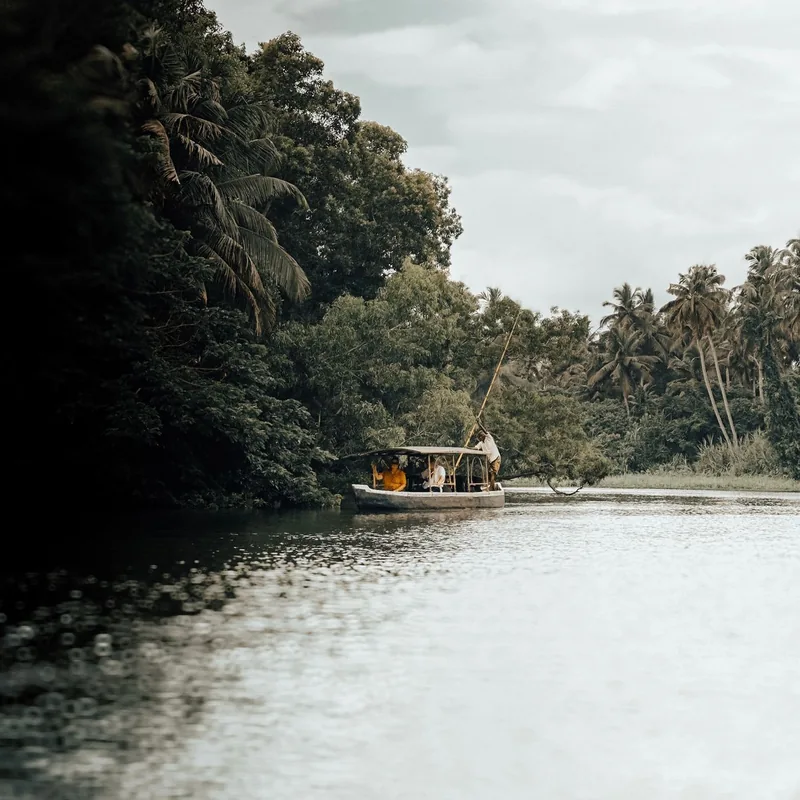 A Kettuvallam houseboat moored on the Alleppey backwaters